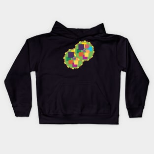 Fun, colorful cogwheels design. Multicolored squares and circles. Original artwork in modern, bright colors. Kids Hoodie